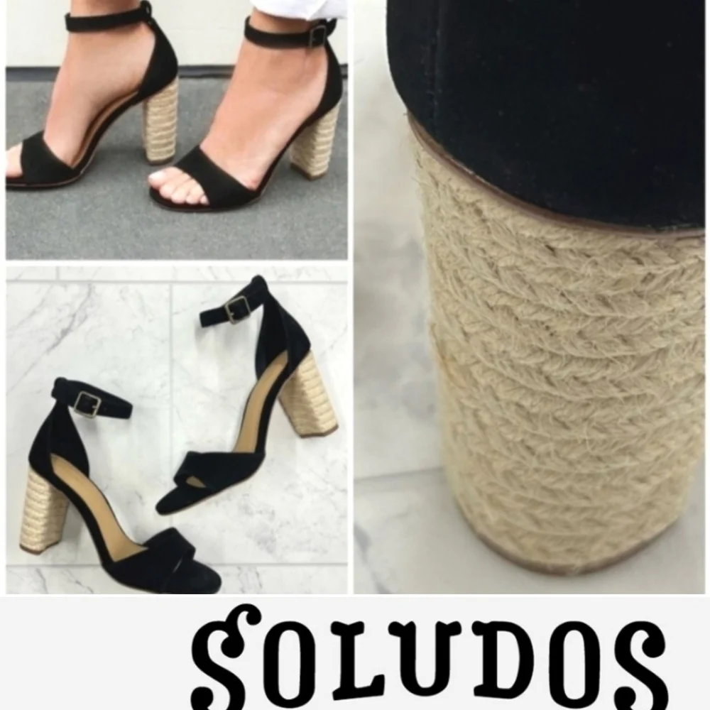 Soludos Tall Capri Suede Heel In Black Leather - Picture 2 of 9